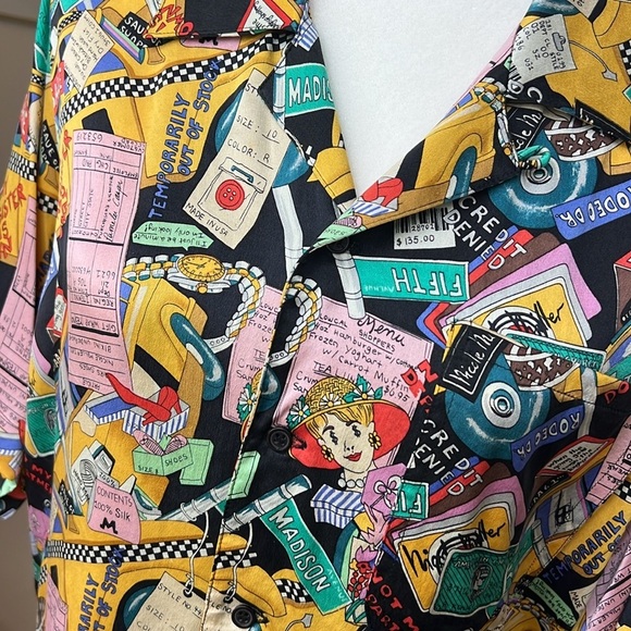 Vintage Nicole Miller 1990 Limited Shopaholic Print Silk Button Down NYC Shirt - Picture 6 of 17